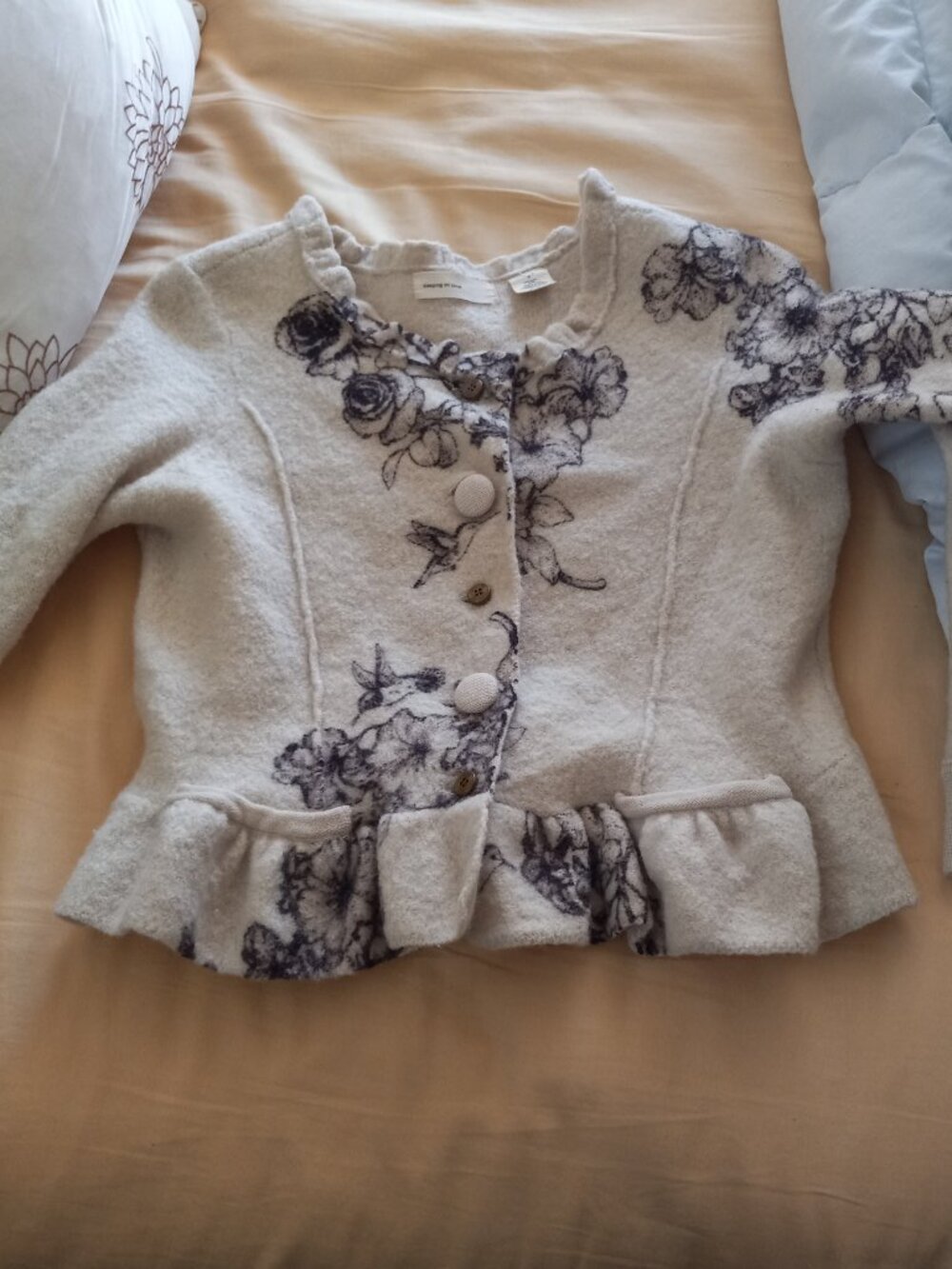 Anthropologie sleeping on snow Peplum Cardigan Cream With Pockets Size Small